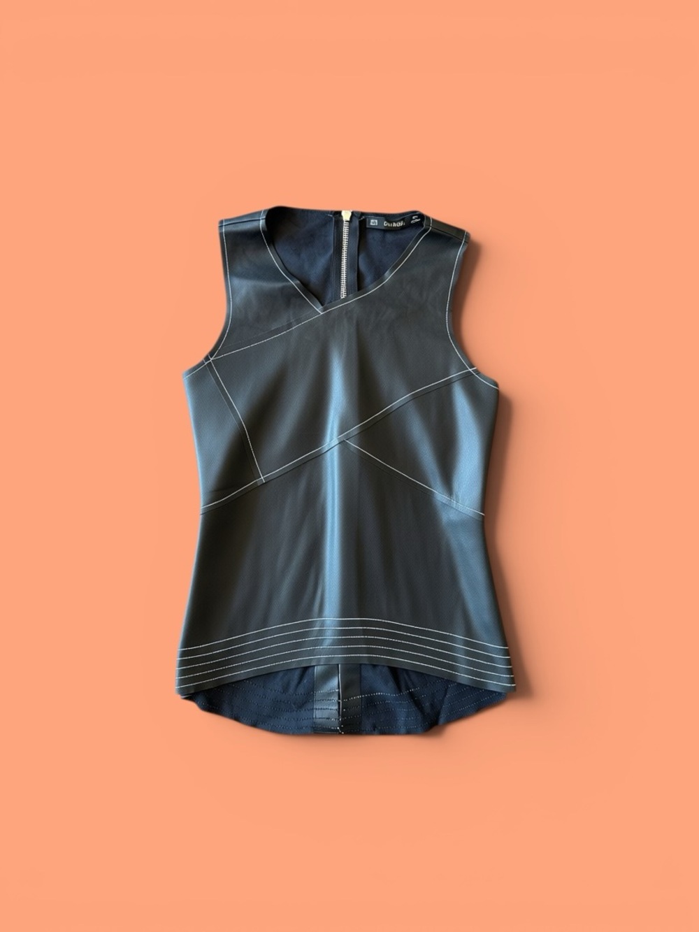 Zara Sleeveless Black Faux-Leather Zipper Top